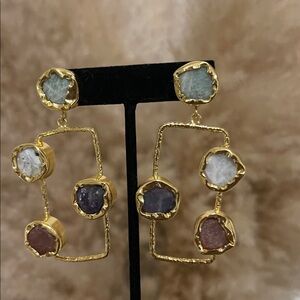 NEW Elegant Gold Multi-Stone Earrings